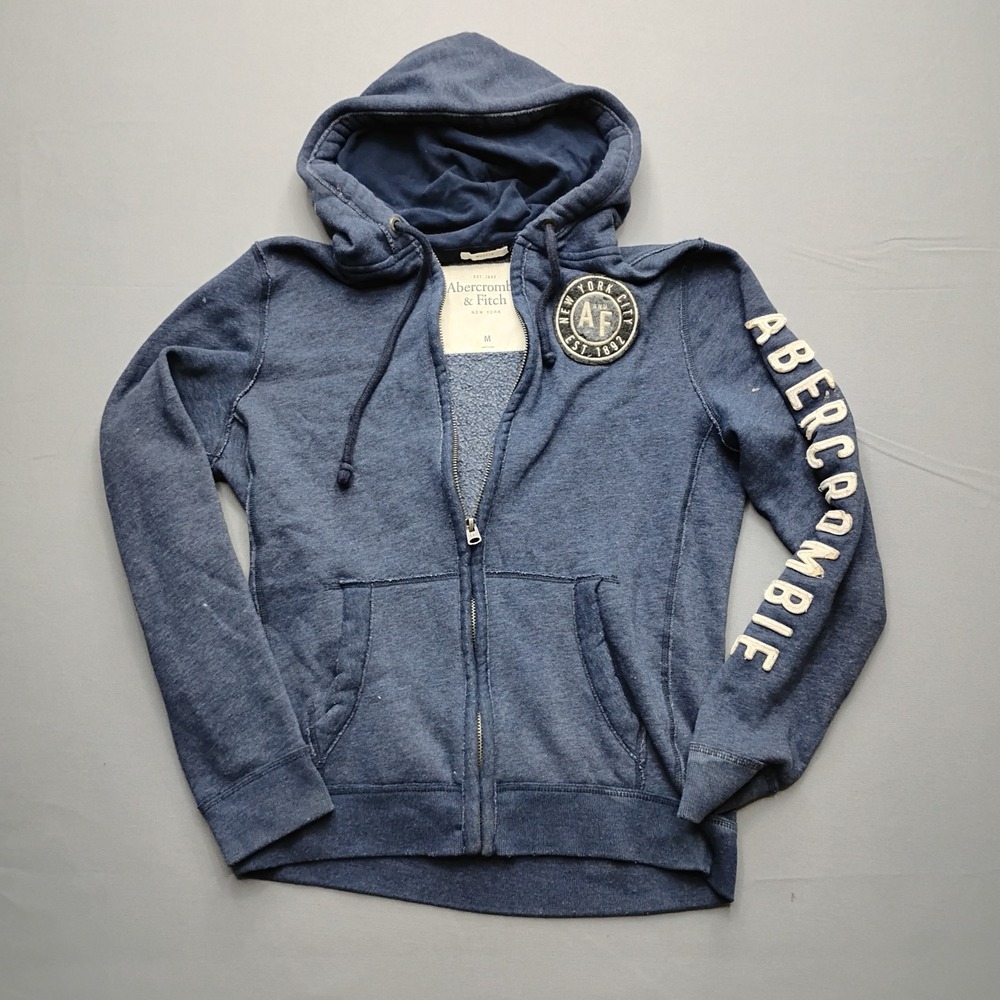 Abercrombie & Fitch Mens Blue Vintage Y2K Muscle Full Zip Hoodie Medium